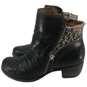 Pikolinos Black Leather Woven Zipper Ankle Boots Booties Size 38 US 7.5-8